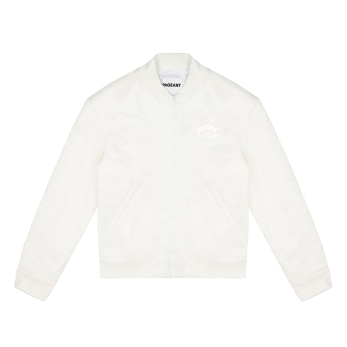 Psychic 9-5 Club Bomber Jacket – White with White Print